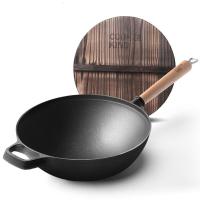 [新品]炊大皇 炒锅 煎锅 30cm厚铸铁锅无涂层炒菜锅电磁炉燃煤气明火通用锅具 36cm双耳平底