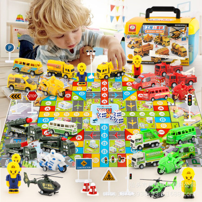 儿童回力小汽车收纳套装飞行棋工程消防车模型男孩宝宝玩具车