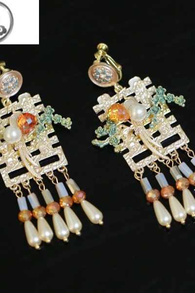 JiMi新娘中式喜字耳环国风旗袍耳饰结婚晨袍礼服配饰品耳夹款气质耳坠