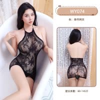 九里晴川情趣内衣女士网纱透视性感挂脖连体纯欲紧身网衣裙 九里晴川WY074[花色网织网衣裙] 均码