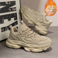 新款冬季黑武士男鞋时尚皮面加绒保暖跑步运动鞋厚底老爹鞋男