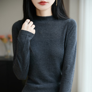 早秋新款时髦半高领针织T恤显瘦内搭女气质休闲外穿薄毛衣打底衫