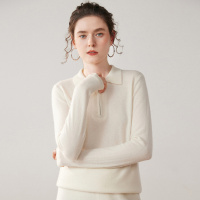 POLO领半拉链羊绒衫女100纯色山羊绒薄款气质百搭针织打底毛衣
