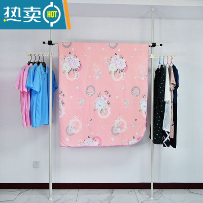 敬平顶天立地晾衣架卧室落地挂衣架免打孔可伸缩单杆式衣帽架晾晒衣架 两立一横加宽1.2--1.8米送2翅膀晾衣杆