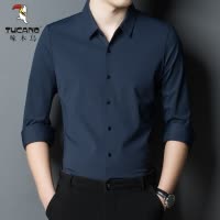 啄木鸟无痕蓝色衬衫男长袖春秋新款垂感商务休闲免烫中年弹力衬衣