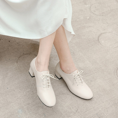 金三志鞋子2021年新款单鞋女英伦风小皮鞋百搭春秋高跟鞋系带粗跟乐福鞋休闲鞋