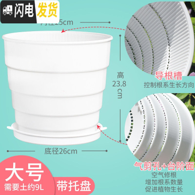 三维工匠美莳塑料控根花盆加厚树脂透气阳台种花绿萝月季君子兰大号专用盆 大号内径25cm白盆[带托盘] 中等花盆容器