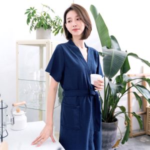 华夫格四季浴袍春秋宽松性感长款情侣睡衣睡裙酒店吸水睡袍睡衣女