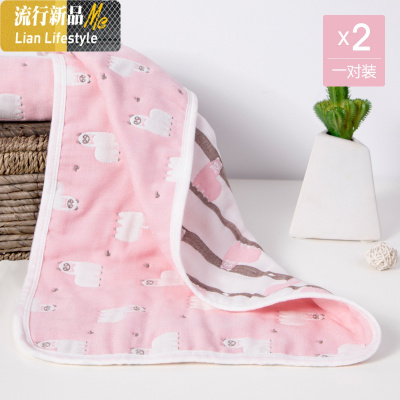 儿童枕巾棉纱布枕头布女婴儿四季卡通毛巾男宝宝吸汗单人巾 三维工匠