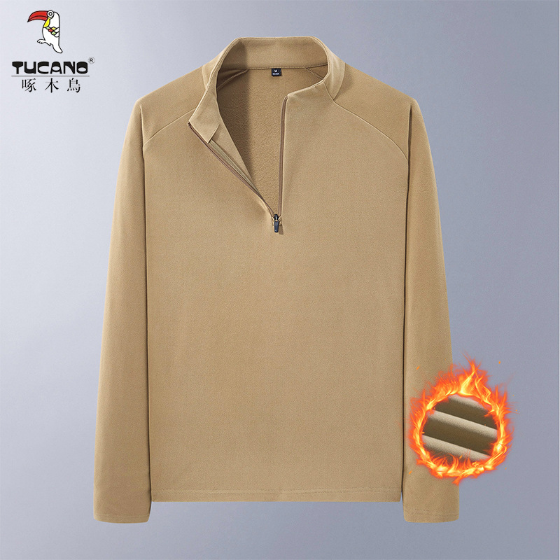 啄木鸟立领双面德绒卫衣男秋冬半拉链加绒加厚大码潮流打底衫上衣