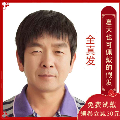 艾丝菲真发假发柔顺短发男中老年假发爸爸假发舒适短直发