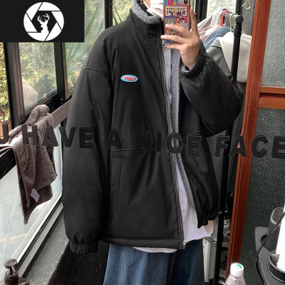 HongZun两面穿棉衣男港风帅气宽松羔毛棉袄外套冬季新款加厚立领棉服潮棉衣