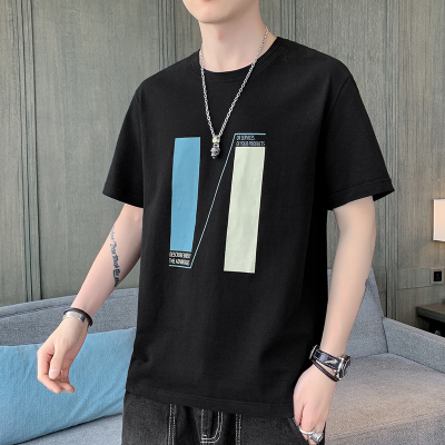 班俏BANQIAO2021年夏季T恤男韩版男士T恤短袖t恤汗衫男百搭潮圆领男短袖休闲t恤男短袖体恤男装T03黑色L