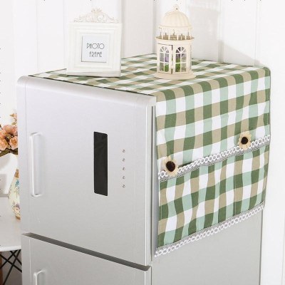 布莱梦布艺加厚冰箱巾棉布韩式冰箱罩对双开冰箱盖布单开冰箱防尘罩绿格子双开70*170cm