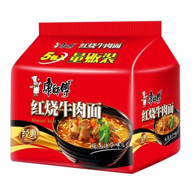康师傅 经典红烧牛肉面五连包105g*5袋 /包(1包组)泡面袋装速食 方便食品
