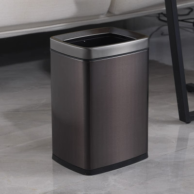 高颜值不锈钢方形窄缝垃圾桶轻奢小号双层酒店客房桶家用无盖 _8升(敞口)黑金
