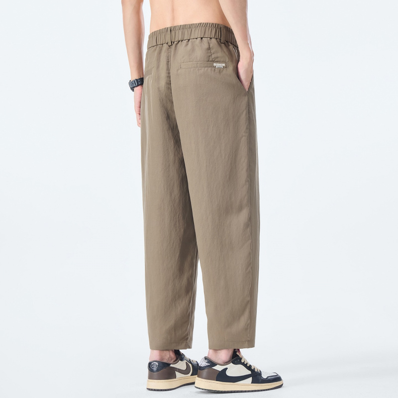 高街风男士九分休闲裤夏季冰丝宽松垂感薄款速干抽绳直筒裤男款