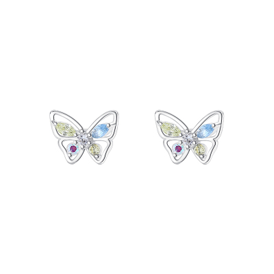 925纯银幻彩闪亮小蝴蝶耳钉女耳环耳饰2025年新款韩国小众送女朋友老婆情人节七夕生日礼物