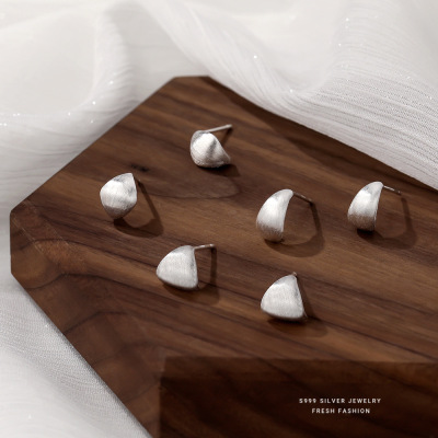 云小舒法式简约拉丝s999纯银耳钉女冷淡风百搭时尚足银耳饰高级感送女朋友老婆情人节七夕生日礼物