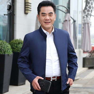 七匹狼国际公司授权WOLFTREK-春秋新款大码中老年人爸爸装夹克外套男士商务休闲40岁50岁茄克衫