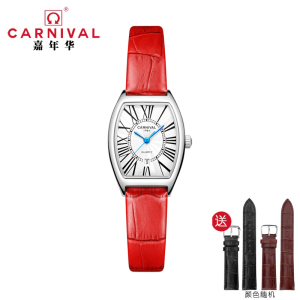 瑞士嘉年华CARNIVAL简约新款石英表 女士正品手表酒桶型女表进口机芯日历款防水数字刻度气质腕表8323L