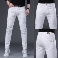 欧货牛仔裤男夏季薄款新款个性潮流弹力修身小脚白色牛仔裤子