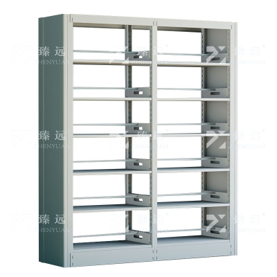 臻远 ZY4072612 钢制书架图书馆书架资料架 双面6层一列二组白色 1900*450*2000