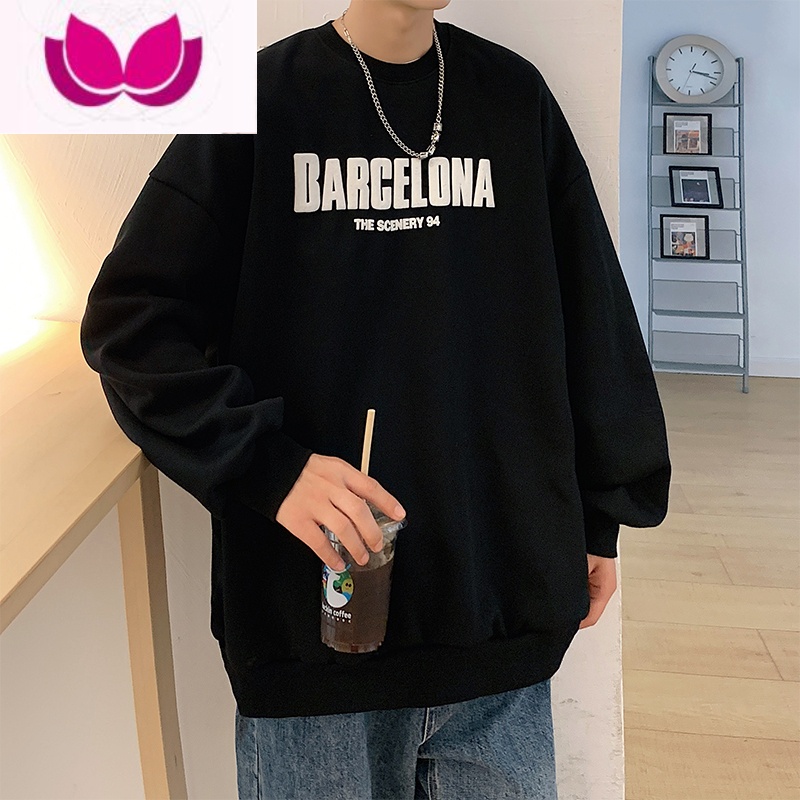 七斓长袖圆领T恤男士潮牌oversize体恤衫情侣款美式男生卫衣服