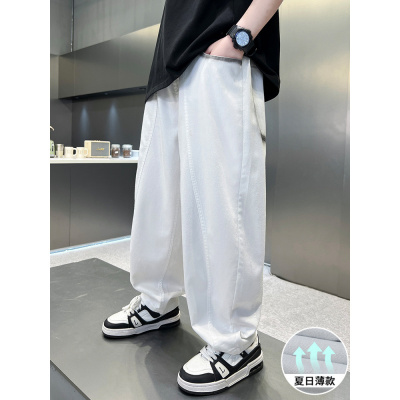 男童夏季牛仔裤薄款2025新款儿童夏装白色裤子大童夏天防蚊长裤潮