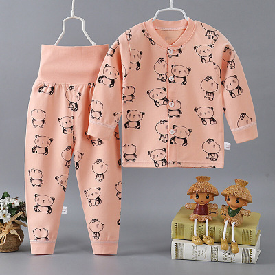 迪鲁奥（DILUAO)婴幼儿纯棉高腰护肚套装男女宝宝秋衣秋裤儿童睡衣男女童开衫秋衣