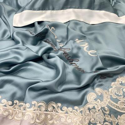 美帮汇80支双面天丝四件套高端欧式结婚刺绣夏季冰丝床上床单被套六件套