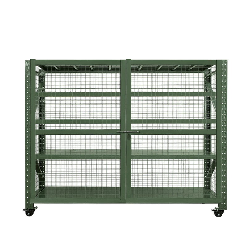 格具(GEJU) 四层军绿色货架单层承重500KG 长2200*高1600*宽1000MM 三面带网加床开门挂锁