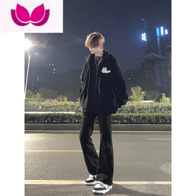 七斓纯黑色修身牛仔裤男款江浙沪穿搭裤子高街vibe美式宽松直筒微喇裤