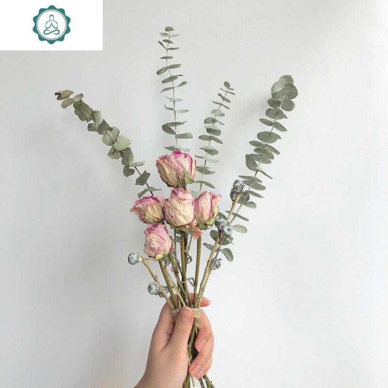 家居装饰北欧小雏菊尤加利真花风干客厅摆件 封后 玫瑰苏醒尤加利无瓶