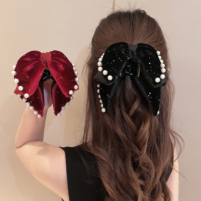 2024新款蝴蝶结马尾抓夹后脑勺半扎发高档发夹高级感珍珠发饰女送女朋友老婆情人节七夕生日礼物
