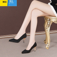 聚范单鞋女中跟2024年新款百搭浅口高跟鞋尖头细跟职业工作女鞋