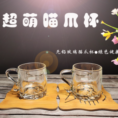 玻璃杯水杯家用猫爪杯早餐杯燕麦杯牛奶杯喵爪杯产地直供一只