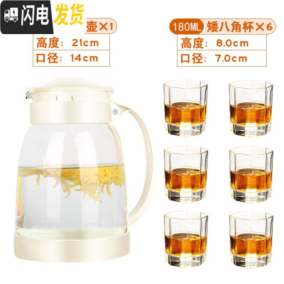 三维工匠玻璃冷水壶可高温防爆家用大容量凉白开凉水壶耐热花茶壶泡茶套装 白色茶艺壶2+6只矮八角杯开水不裂破损包赔茶具