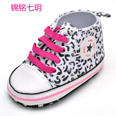 锦铭七玥2017春季新款女宝宝时尚豹纹单鞋 外贸原单室内百搭软底步前鞋