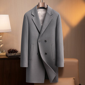 长款双排扣脱卸鹅绒内胆双面呢大衣风衣男士秋冬羊毛大衣休闲外套