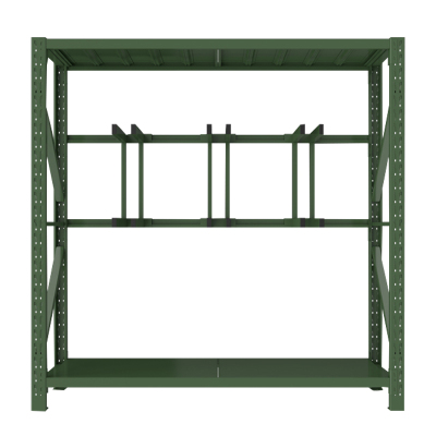 汉诺鑫威消防铁锹镐农具摆放架安保装备器材存放架绿色盾牌货架锹镐架中型-主架