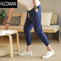 HLCOMAN九分棉麻裤男士夏季薄款韩版潮流宽松休闲裤小脚八分哈伦裤男裤子