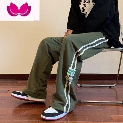 七斓美式条纹休闲裤男春季运动裤潮牌vibe高街百搭宽松直筒长裤子