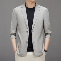 天丝亚麻男士西装春夏薄款无里布透气休闲防晒西服韩版亚麻便西男