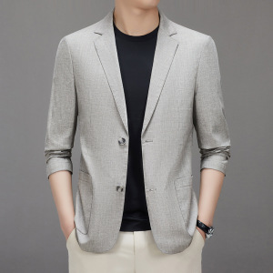 天丝亚麻男士西装春夏薄款无里布透气休闲防晒西服韩版亚麻便西男