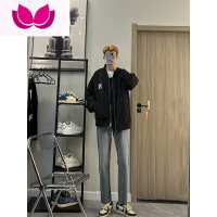 七斓四季新款直筒潮牌毛边牛仔裤男高街网红宽松学生休闲小脚九分裤子