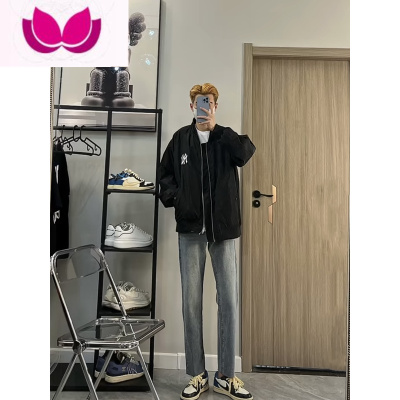 七斓四季新款直筒潮牌毛边牛仔裤男高街网红宽松学生休闲小脚九分裤子