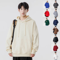 美式潮牌男装重磅连帽卫衣男士春秋季新款套头卫衣纯色百搭男上衣
