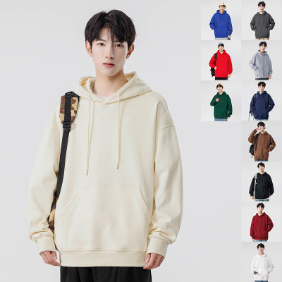美式潮牌男装重磅连帽卫衣男士春秋季新款套头卫衣纯色百搭男上衣