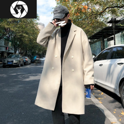 HongZun冬季毛呢大衣男士韩版时尚潮流呢子外套港风学生宽松休闲长款风衣风衣